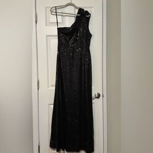 B. Darlin Black Floor Length Sequin Sexy Formal One Shoulder Cutout Gown 13/14